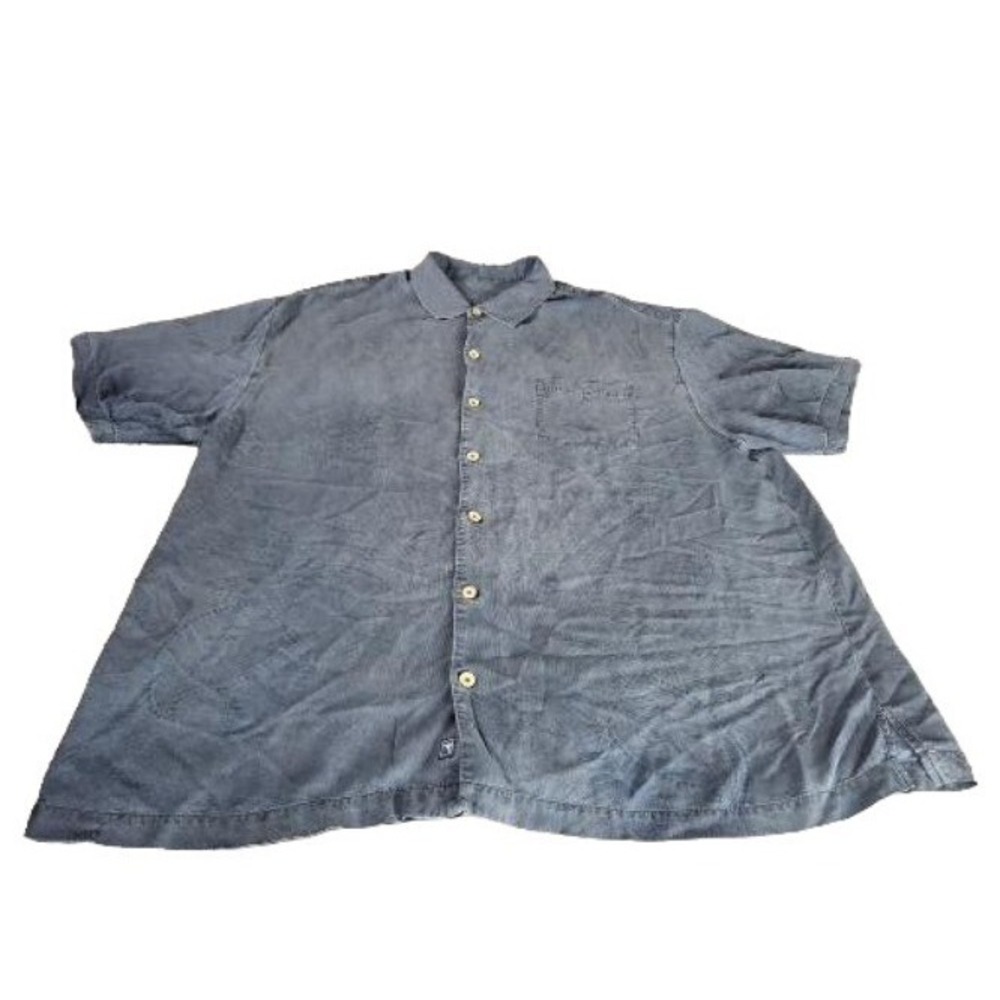 Tommy Bahama Shirt Mens XXL‎ Faded Blue Silk Hawaiian Floral Short Sleeve Casual